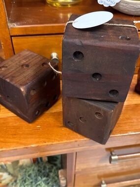 Handcrafted Rustic Wooden Dice Decor - Dark Brown